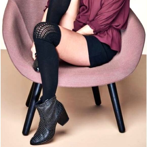 Rebecca Minkoff Sierra Studded Boots Size 7 Black Leather Heeled Bootie Edgy - Picture 3 of 13